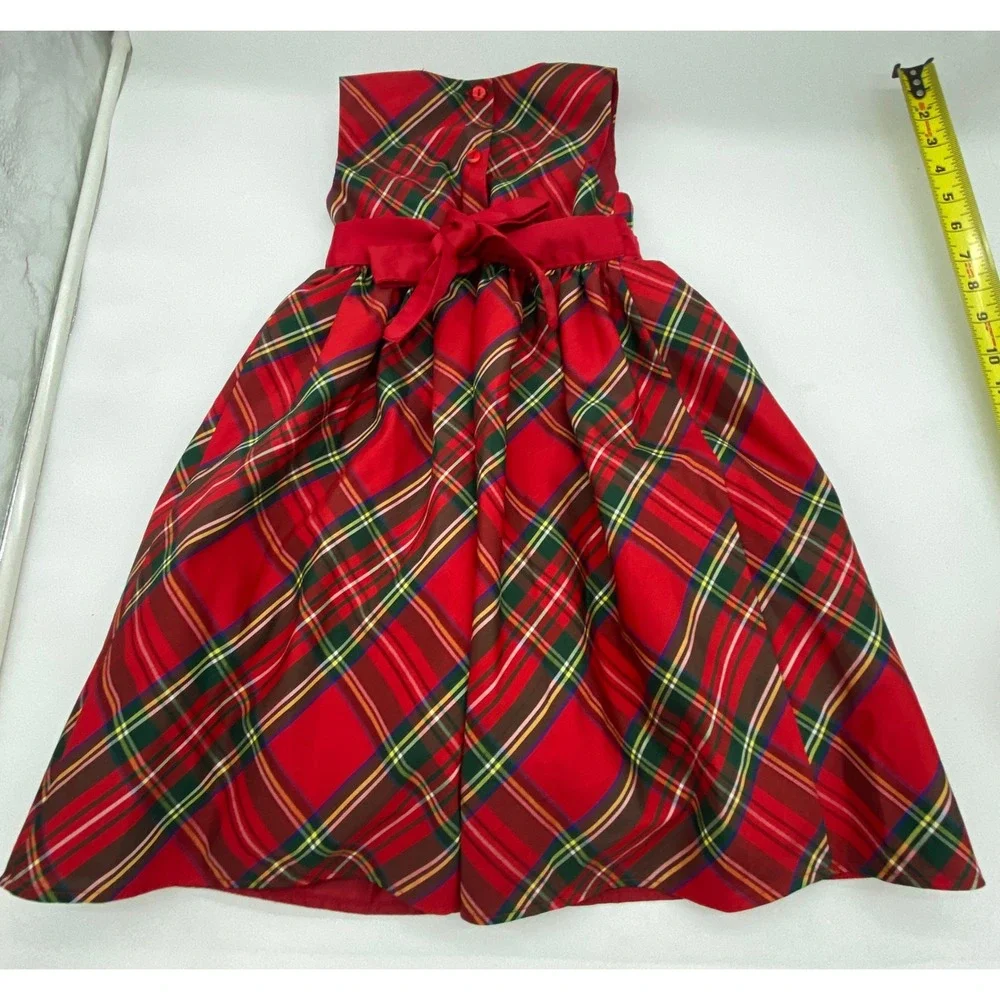 Blueberi Boulevard Kids Red Tartan Plaid Holiday Dress Size 6 Tulle Skirt Bow